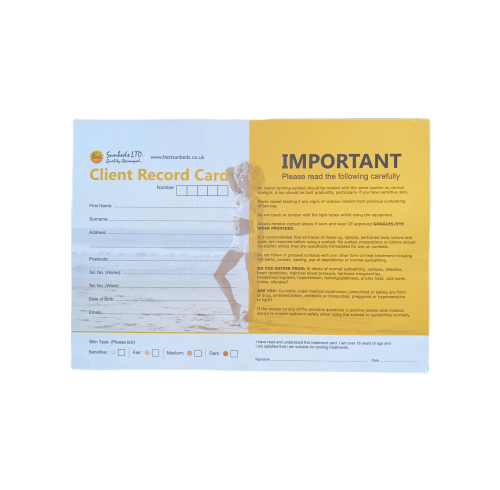 Sunbed Client Record Consultation Cards