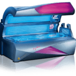 "Ergoline Affinity 880 tanning bed front view with 50 UV lamps"