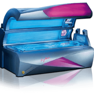 "Ergoline Affinity 880 tanning bed front view with 50 UV lamps"