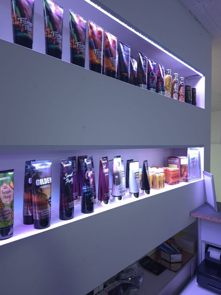 Fame Tan And Ql Tan Cosmetics Displayed At Solaris Tanning Studio Peterborough
