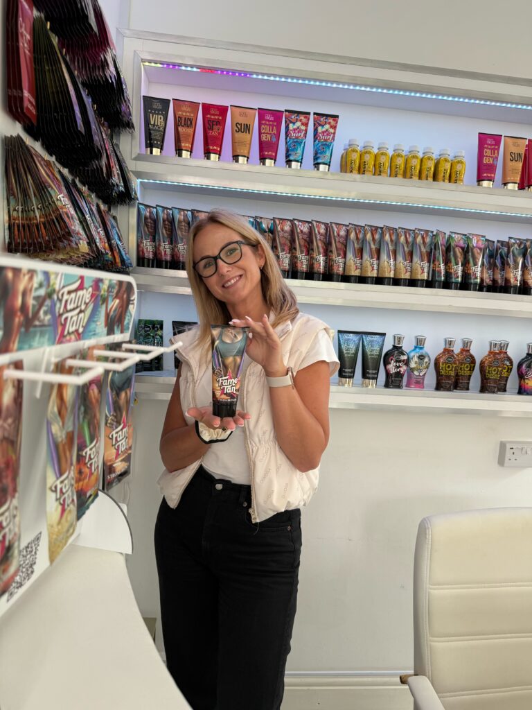 Fame Tan And Ql Tan Cosmetics Displayed At The Tanning Bar Melksham Reception Area
