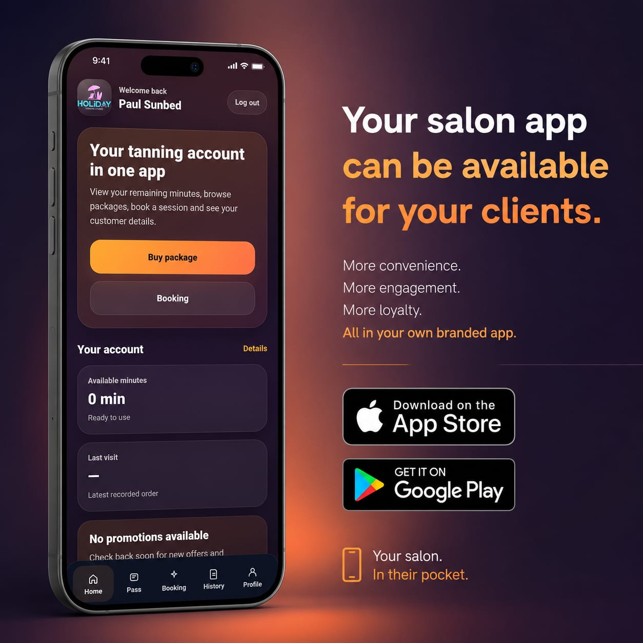 Example of branded tanning salon mobile app